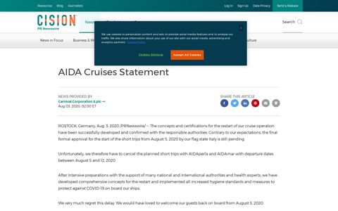AIDA Cruises Statement - PR Newswire