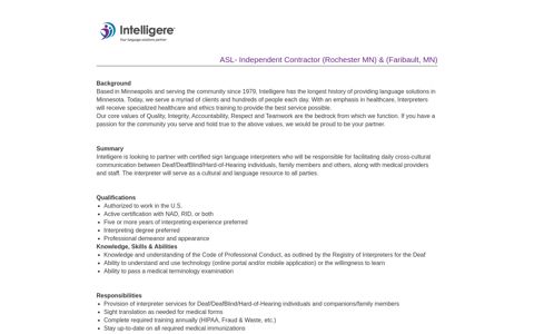 Intelligere- ASL- Independent Contractor (Rochester MN ...