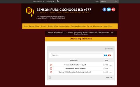 JMC Grading Information - Benson School District 777