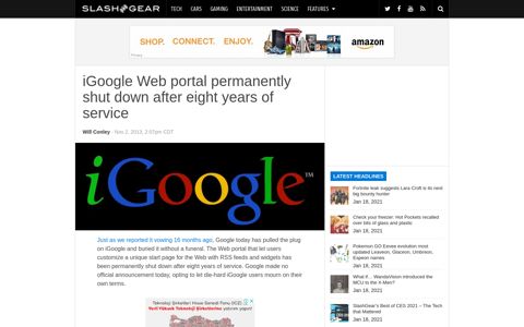 iGoogle Web portal permanently shut down after eight years of ...