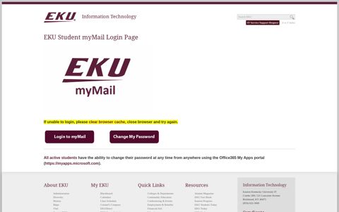 EKU Student myMail Login Page | Information Technology