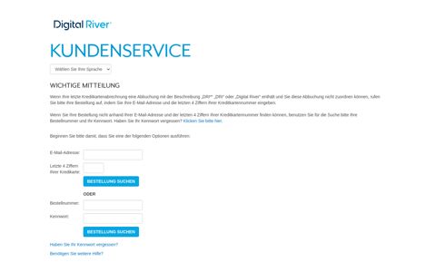 DRI*DigitalRiver Kundenservice - Bestellung suchen