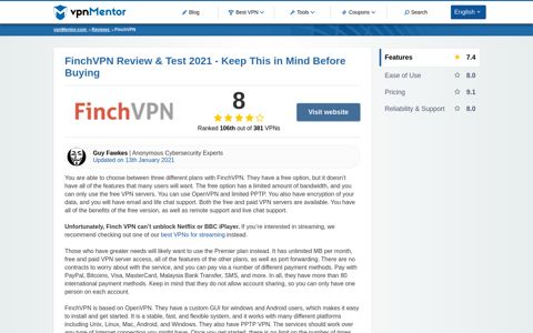 FinchVPN Review & Test 2020 - Keep This in Mind Before ...