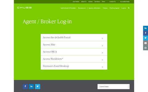 Log-in Options for Agents and Brokers in the U.S. - Chubb