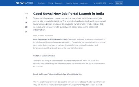 Good News! New Job Portal Launch in India | Newswire