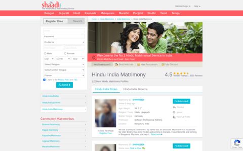 Shaadi - No.1 Site for India Hindu Matrimony, Matrimonials ...