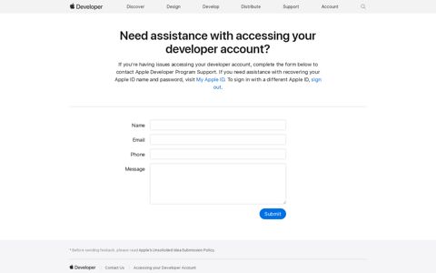 Accessing your Developer Account - Contact Us