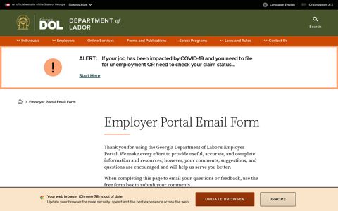 Employer Portal Email Form | Georgia Department of Labor