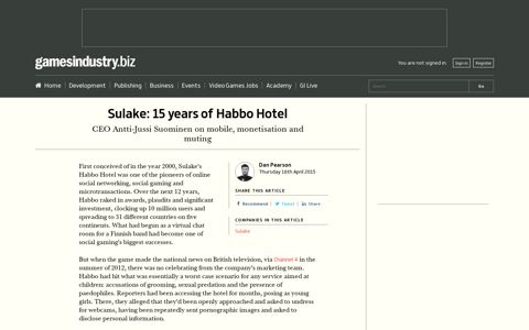 Sulake: 15 years of Habbo Hotel | GamesIndustry.biz