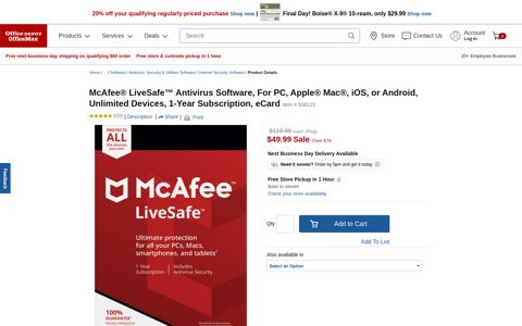 McAfee LiveSafe Antivirus eCard - Office Depot