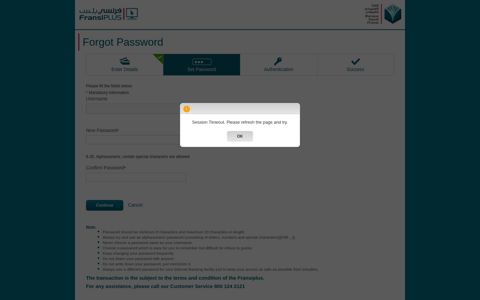Forgot Password - FransiPlus - Internet Banking Services