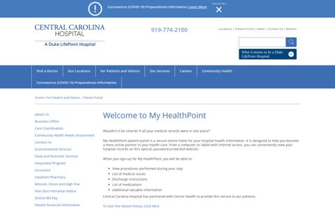 My HealthPoint Patient Portal | Central Carolina Hospital