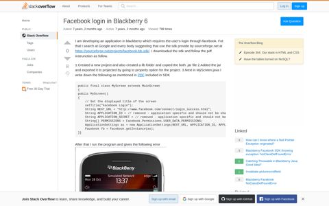 Facebook login in Blackberry 6 - Stack Overflow