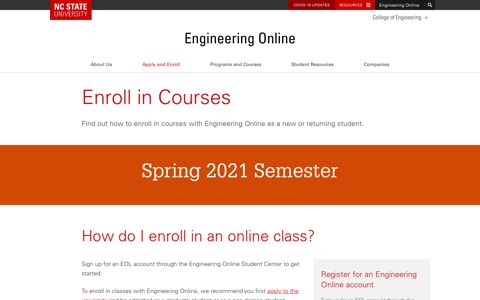 Enroll in Courses | Engineering Online | NC State University