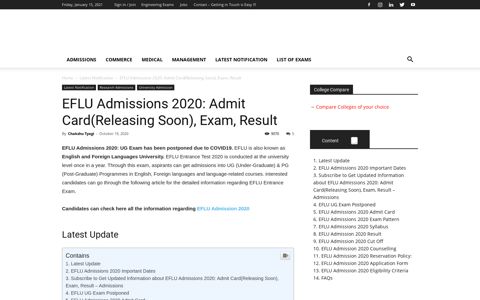 EFLU Admissions 2020: Admit Card(Releasing Soon), Exam ...
