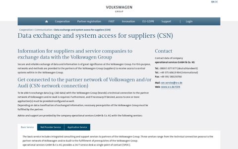 Data exchange and system access for suppliers (CSN) - VW ...