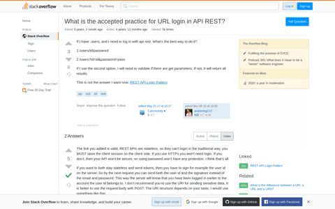 What is the accepted practice for URL login in API REST ...