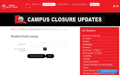 Student Email Lookup - For Students - Imperial Valley College