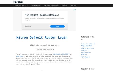 Hitron Default Router Login - 192.168.1.1