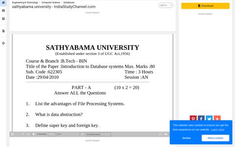 sathyabama university - IndiaStudyChannel.com - Studylib