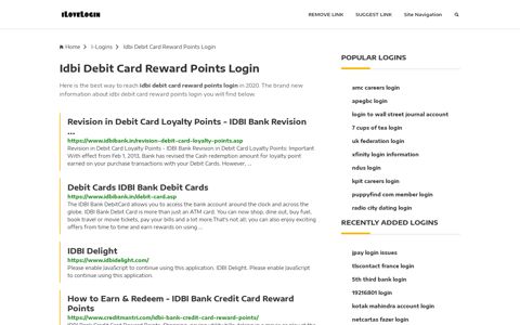 Idbi Debit Card Reward Points Login ❤️ One Click Access