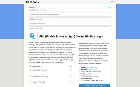 FPL (Florida Power & Light) Online Bill Pay Login - CC Bank