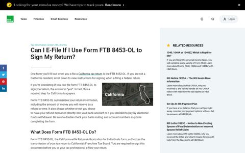 Can I E-File If I Use Form FTB 8453-OL to Sign ... - H&R Block