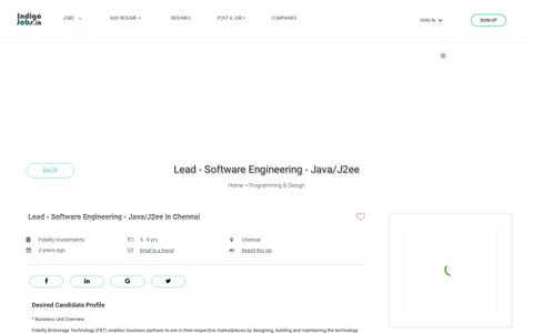 Lead - Software Engineering - Java/J2ee at Fidelity ...