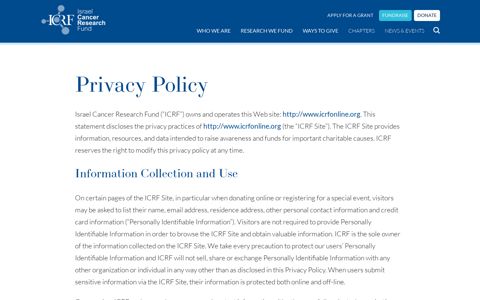 Privacy Policy – Israel Cancer Research Fund