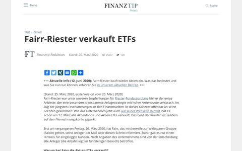 Fairr-Riester verkauft ETFs - Finanztip News