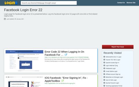 Facebook Login Error 22 - Loginii.com