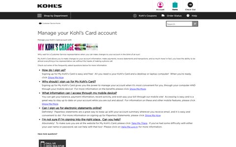 Manage your Kohl's Card account - Customer Service