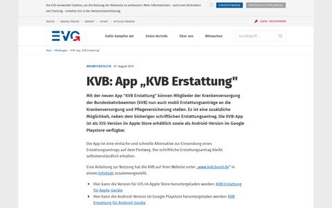 App „KVB Erstattung - Details - EVG