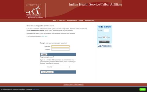 Members Only - our IHS/Tribal Affiliate of ACNM Website.