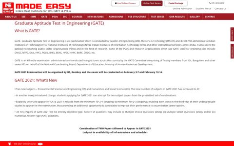 GATE 2021 Exam: Graduate Aptitude Test in Engineering ...