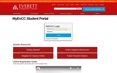 MyEvCC Student Portal || EvCC - Everett Community College