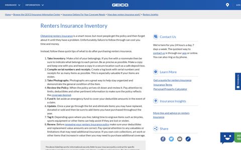 Renters Insurance Inventory | GEICO