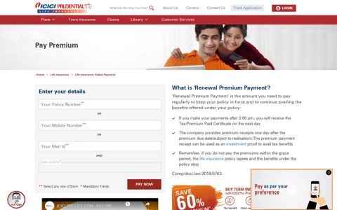 Premium Payment Online - Pay Premium Online | ICICI Prulife