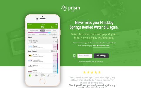 Pay Hinckley Springs Bottled Water with Prism • Prism