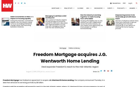 Freedom Mortgage acquires J.G. Wentworth Home Lending ...