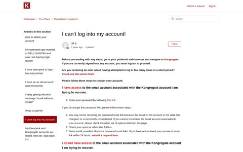 I can't log into my account! – Kongregate