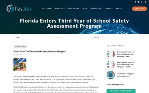 Florida Enters Third Year of School Safety Assessment Program