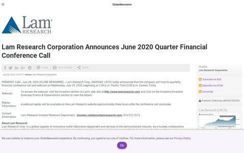 Lam Research Corporation Announces June 2020 Quarter ...
