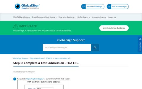 Step 6: Complete a Test Submission - FDA ESG - GlobalSign ...