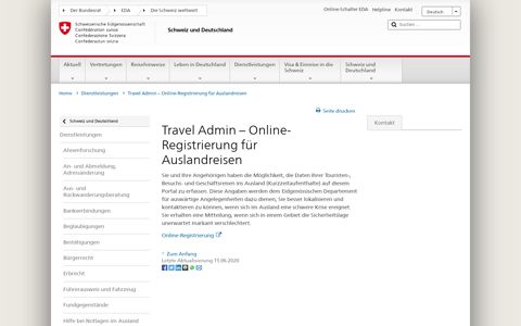 Travel Admin – Online-Registrierung für Auslandreisen