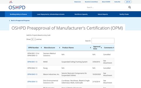 OSHPD Preapproval of Manufacturer′s Certification (OPM ...