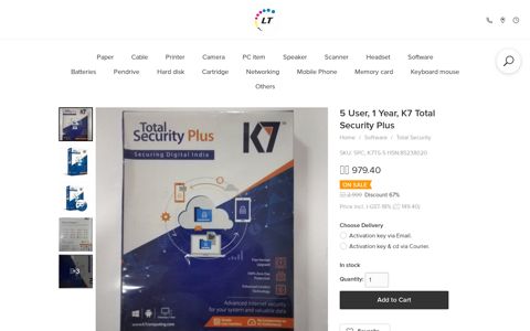 K7 Total Security Plus, 5 User, 1 Year, Rs.840 - LT Online Store
