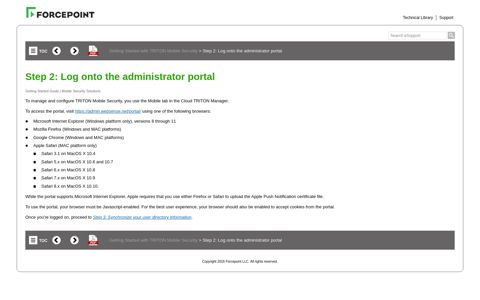 Step 2: Log onto the administrator portal - Forcepoint