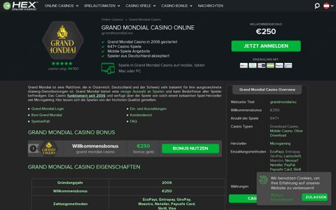 🥇 Grand Mondial Casino | Bonus Übersicht €250
