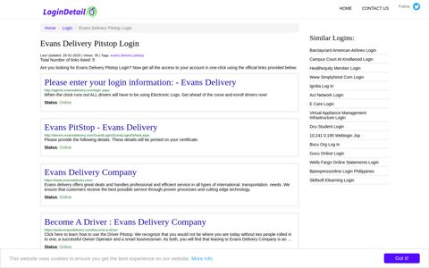 Evans Delivery Pitstop Login Please enter your login ...